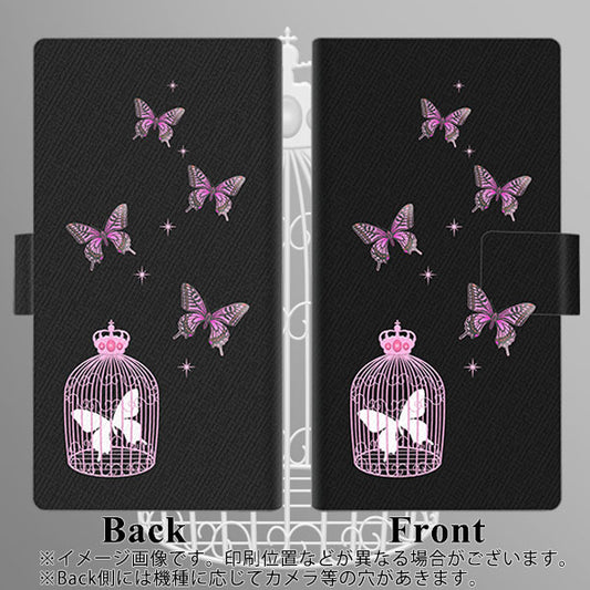 softbank arrows U 801FJ 高画質仕上げ プリント手帳型ケース(薄型スリム)【AG811 蝶の王冠鳥かご（黒×ピンク）】
