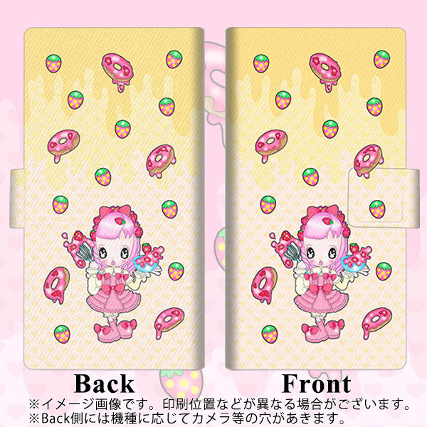 docomo アローズ ビー F-04K 画質仕上げ プリント手帳型ケース(薄型スリム)【AG815 ストロベリードーナツ（水玉黄）】