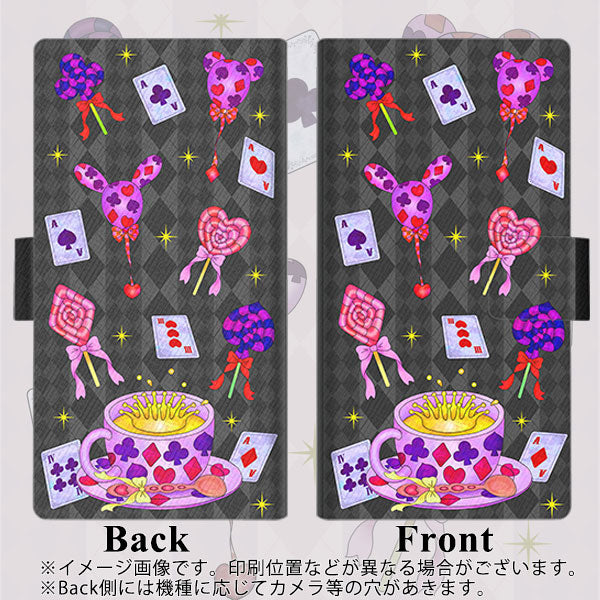 Softbank アクオスR コンパクト 701SH 高画質仕上げ プリント手帳型ケース(薄型スリム)【AG818 トランプティー（黒）】