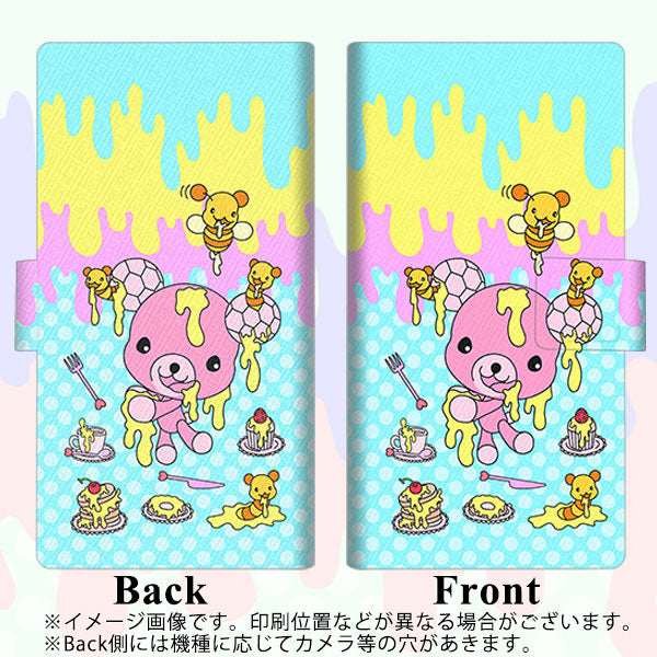 SoftBank シンプルスマホ4 707SH 画質仕上げ プリント手帳型ケース(薄型スリム)【AG821 ハニベア（水玉水色）】