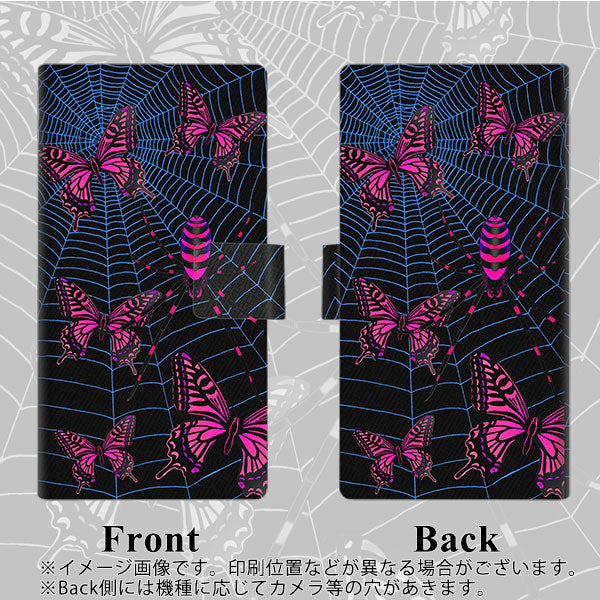 SoftBank LG V60 ThinQ 5G A001LG 高画質仕上げ プリント手帳型ケース(薄型スリム)【AG831 蜘蛛の巣に舞う蝶（赤）】