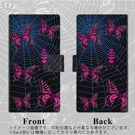 SoftBank LG V60 ThinQ 5G A001LG 高画質仕上げ プリント手帳型ケース(薄型スリム)【AG831 蜘蛛の巣に舞う蝶（赤）】