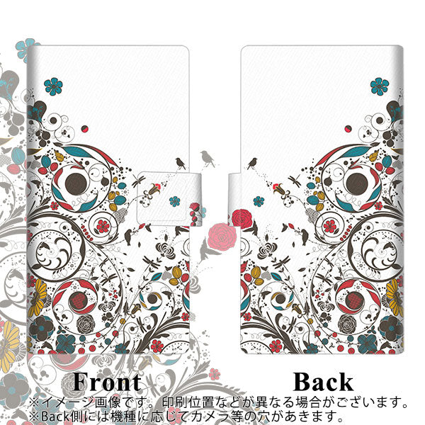 Softbank アクオスR コンパクト 701SH 高画質仕上げ プリント手帳型ケース(薄型スリム)【EK908  カラフルな花と鳥】
