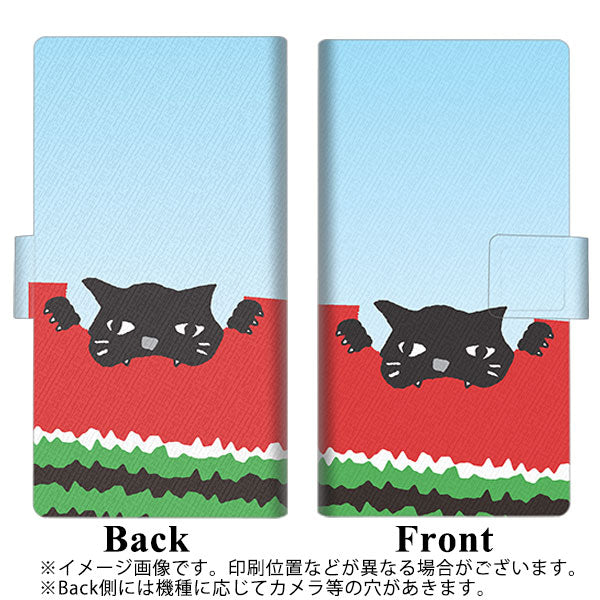 楽天モバイル OPPO（オッポ） A73 画質仕上げ プリント手帳型ケース(薄型スリム)【IA815 すいかをかじるネコ(大)】