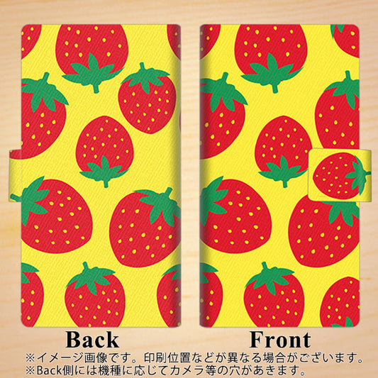 Softbank アクオス R5G 908SH 高画質仕上げ プリント手帳型ケース(薄型スリム)【SC819 大きいイチゴ模様レッドとイエロー】