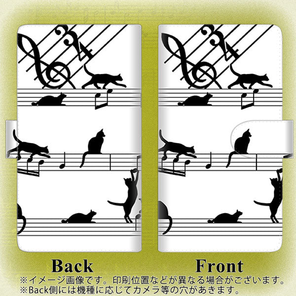 au エクスペリア1 II SOG01 高画質仕上げ プリント手帳型ケース(通常型)【1112 音符とじゃれるネコ2】