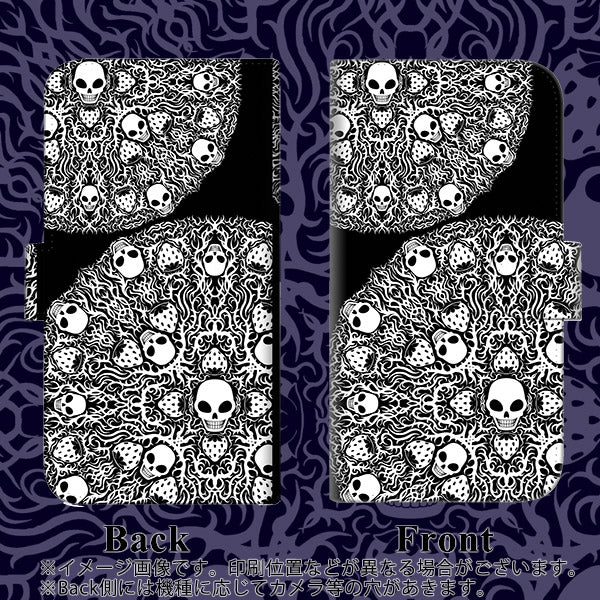 iPhone6 PLUS 高画質仕上げ プリント手帳型ケース(通常型)【AG834 苺骸骨曼荼羅（黒）】