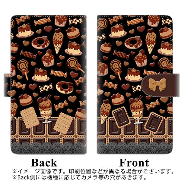 docomo ディズニーモバイル DM-01J 高画質仕上げ プリント手帳型ケース(通常型)【AG858 チョコクッキー＆スイーツ ブラック】
