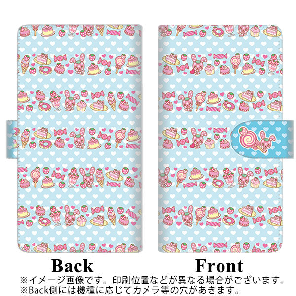 docomo アローズSV F-03H 高画質仕上げ プリント手帳型ケース(通常型)【AG861 イチゴウサギ（ラビベリー）のボーダースイーツ ライトブルー】