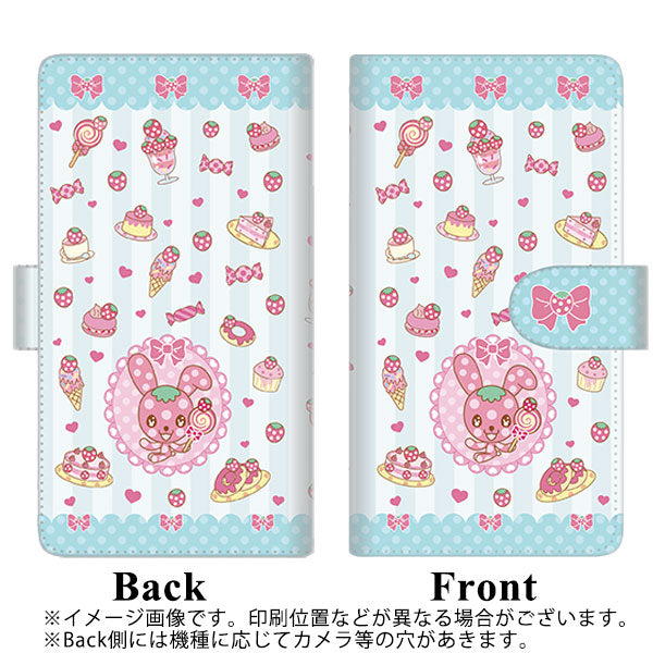 Softbank シンプルスマホ3 509SH 高画質仕上げ プリント手帳型ケース(通常型)【AG865 イチゴウサギ（ラビベリー）の水玉スイーツ ライトブルー】