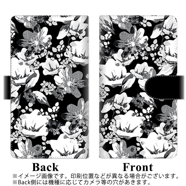 SIMフリー アクオスセンス4 高画質仕上げ プリント手帳型ケース(通常型)【SC913 花柄モノトーン 02】