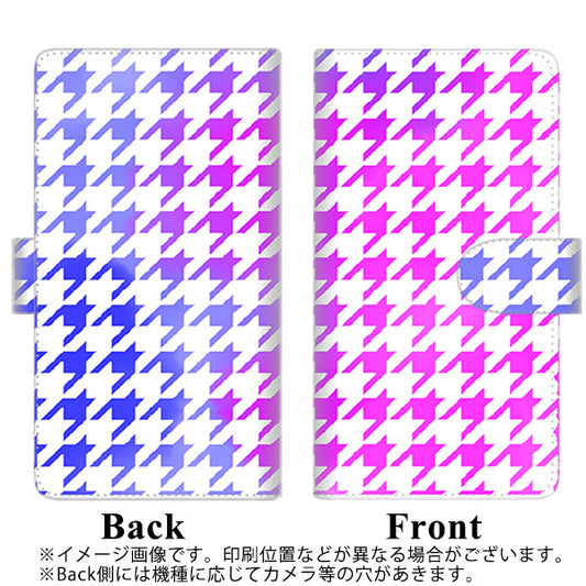 らくらくスマートフォン F-52B docomo YJ236 千鳥格子（ピンクブルー） 通常型 プリント手帳型ケース