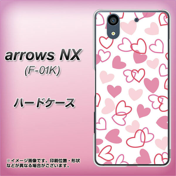 docomo アローズ NX F-01K 高画質仕上げ 背面印刷 ハードケース【VA929 ハートがいっぱい ピンク】