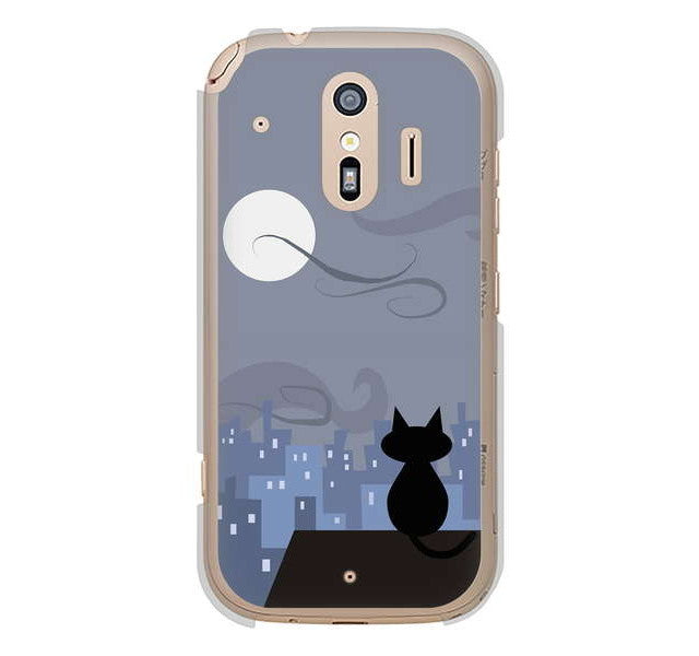 らくらくスマートフォン me F-01L docomo 高画質仕上げ 背面印刷 ハードケース 夜とネコ