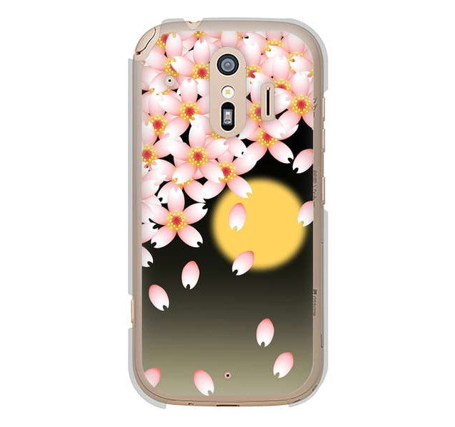 らくらくスマートフォン me F-01L docomo 高画質仕上げ 背面印刷 ハードケース 【136 満月と夜桜】