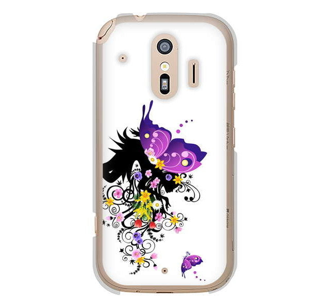 らくらくスマートフォン me F-01L docomo 高画質仕上げ 背面印刷 ハードケース バタフライ