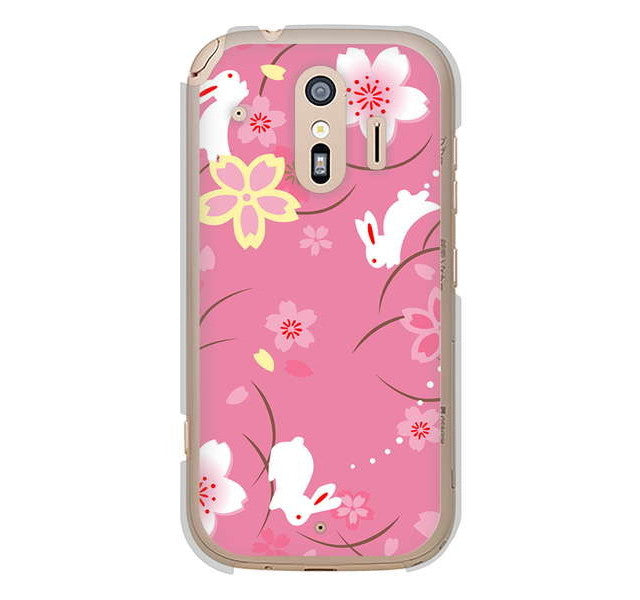 らくらくスマートフォン me F-01L docomo 高画質仕上げ 背面印刷 ハードケース 【149 桜と白うさぎ】