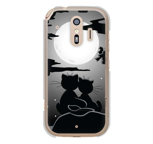 らくらくスマートフォン me F-01L docomo 高画質仕上げ 背面印刷 ハードケース 夜とネコ