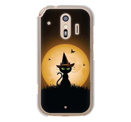 らくらくスマートフォン me F-01L docomo 高画質仕上げ 背面印刷 ハードケース 夜とネコ