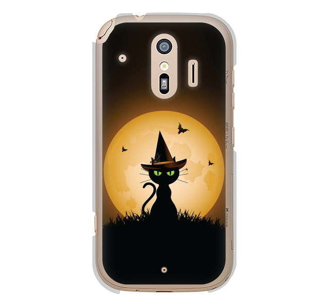 らくらくスマートフォン me F-01L docomo 高画質仕上げ 背面印刷 ハードケース 夜とネコ