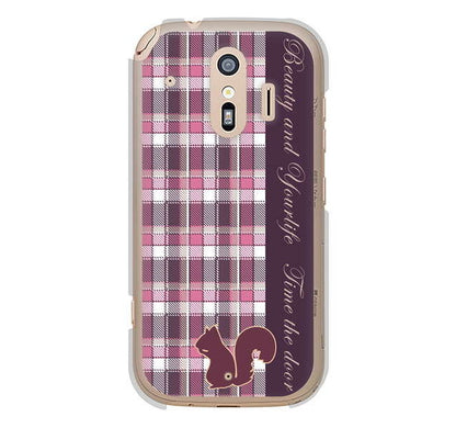 らくらくスマートフォン me F-01L docomo 高画質仕上げ 背面印刷 ハードケース ピンクチェック