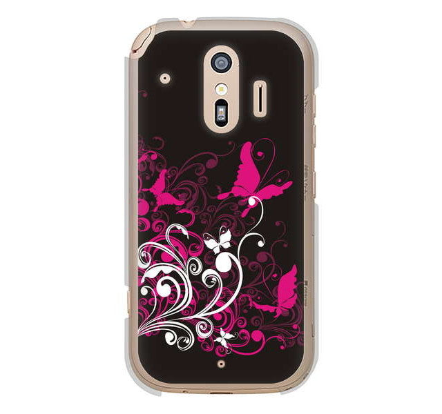 らくらくスマートフォン me F-01L docomo 高画質仕上げ 背面印刷 ハードケース バタフライ