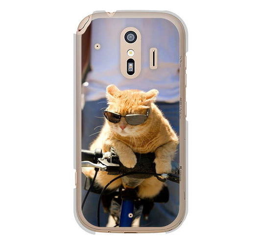 らくらくスマートフォン me F-01L docomo 高画質仕上げ 背面印刷 ハードケース 【595 にゃんとサイクル】