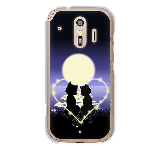 らくらくスマートフォン me F-01L docomo 高画質仕上げ 背面印刷 ハードケース 夜とネコ