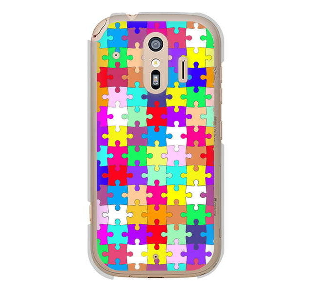 らくらくスマートフォン me F-01L docomo 高画質仕上げ 背面印刷 ハードケース 【727 カラフルパズル】