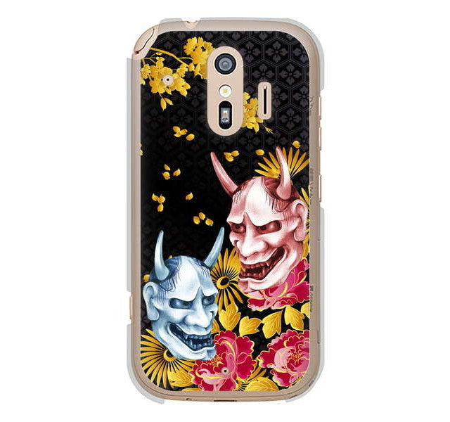 らくらくスマートフォン me F-01L docomo 高画質仕上げ 背面印刷 ハードケース 【1024 般若と牡丹2】