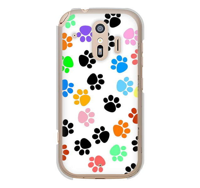 らくらくスマートフォン me F-01L docomo 高画質仕上げ 背面印刷 ハードケース 【1108 あしあとカラフル】