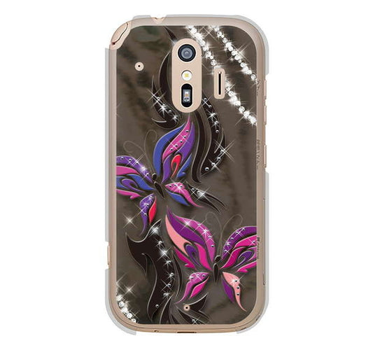 らくらくスマートフォン me F-01L docomo 高画質仕上げ 背面印刷 ハードケース 【1164 キラめくストーンと蝶】