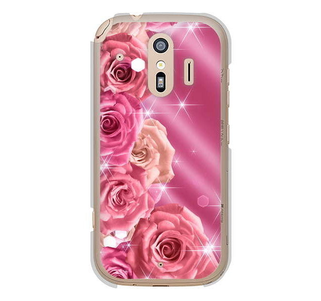らくらくスマートフォン me F-01L docomo 高画質仕上げ 背面印刷 ハードケース 【1182 ピンクの薔薇に誘われて】