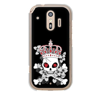 らくらくスマートフォン me F-01L docomo 高画質仕上げ 背面印刷 ハードケース むかいあぐる 苺骸骨王冠蔦