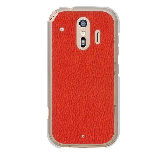 らくらくスマートフォン me F-01L docomo 高画質仕上げ 背面印刷 ハードケース 【EK852 レザー風レッド】