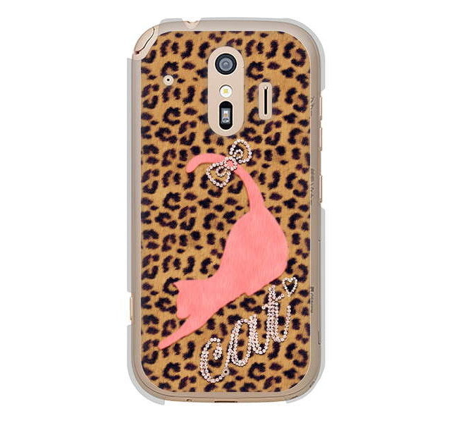 らくらくスマートフォン me F-01L docomo 高画質仕上げ 背面印刷 ハードケース 【KG801 キャットレオパード（ブラウン）】