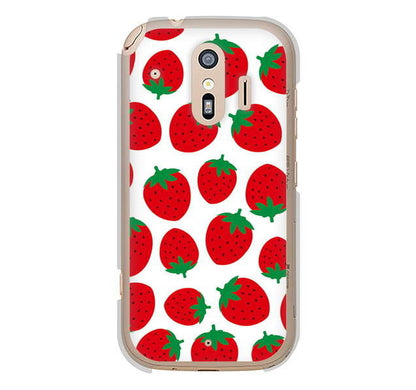 らくらくスマートフォン me F-01L docomo 高画質仕上げ 背面印刷 ハードケース 小さいイチゴ模様