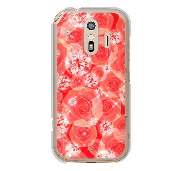 らくらくスマートフォン me F-01L docomo 高画質仕上げ 背面印刷 ハードケース 【VA816 ダイヤモンドとバラ】