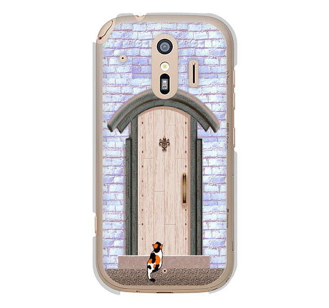 らくらくスマートフォン me F-01L docomo 高画質仕上げ 背面印刷 ハードケース 猫とドア
