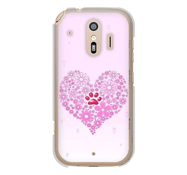 らくらくスマートフォン me F-01L docomo 高画質仕上げ 背面印刷 ハードケース ハートと肉球