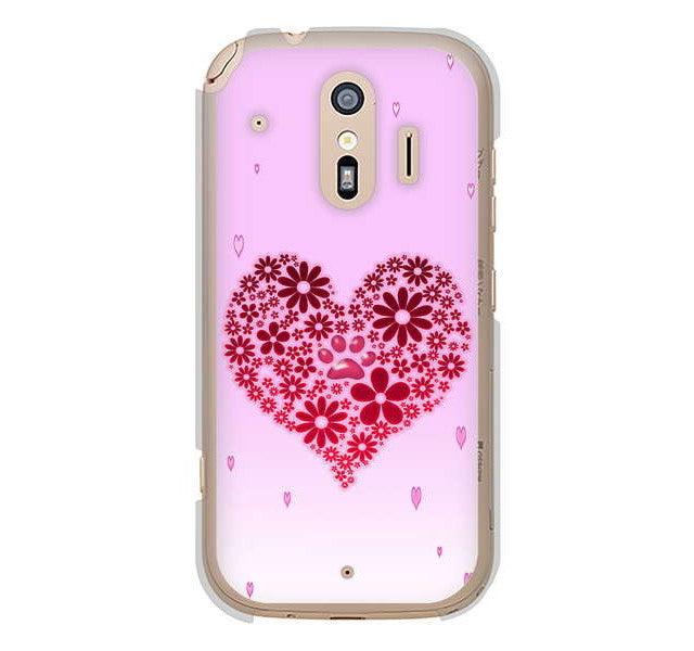 らくらくスマートフォン me F-01L docomo 高画質仕上げ 背面印刷 ハードケース ハートと肉球