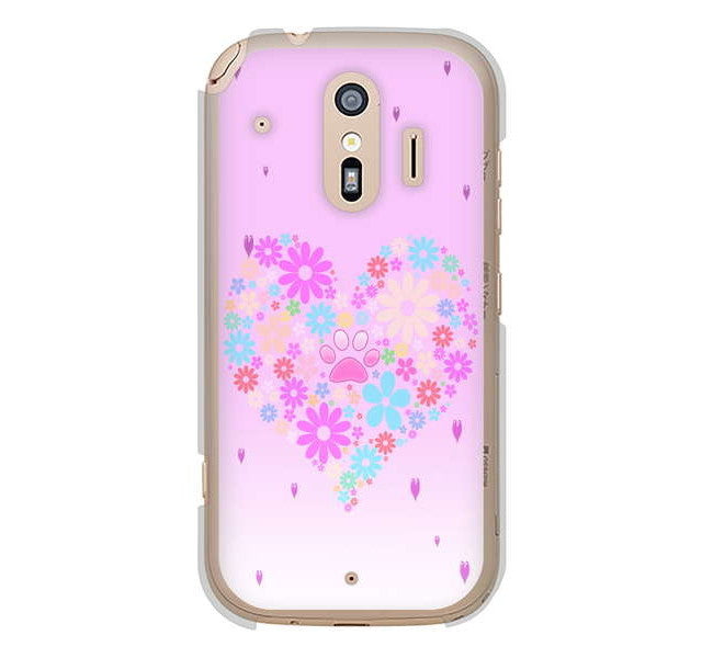 らくらくスマートフォン me F-01L docomo 高画質仕上げ 背面印刷 ハードケース ハートと肉球