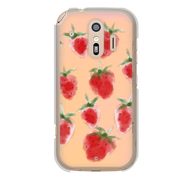 らくらくスマートフォン me F-01L docomo 高画質仕上げ 背面印刷 ハードケース イチゴ 水彩