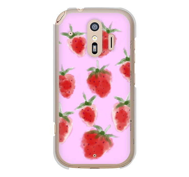 らくらくスマートフォン me F-01L docomo 高画質仕上げ 背面印刷 ハードケース イチゴ 水彩