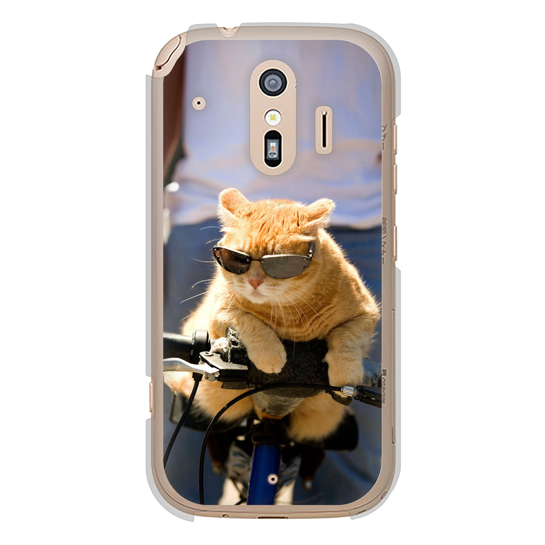 らくらくスマートフォン F-42A docomo 高画質仕上げ 背面印刷 ハードケース 【595 にゃんとサイクル】