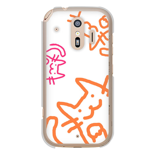 らくらくスマートフォン F-42A docomo 高画質仕上げ 背面印刷 ハードケース 【1098 手まねきする3匹のネコ】