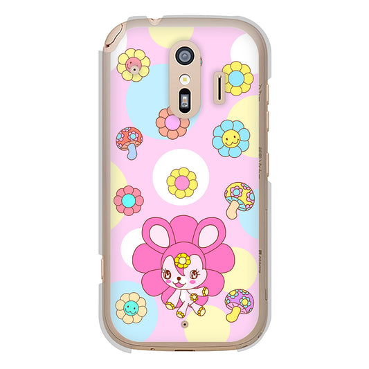 らくらくスマートフォン F-42A docomo 高画質仕上げ 背面印刷 ハードケース むかいあぐる フラワーうさぎのフラッピョン
