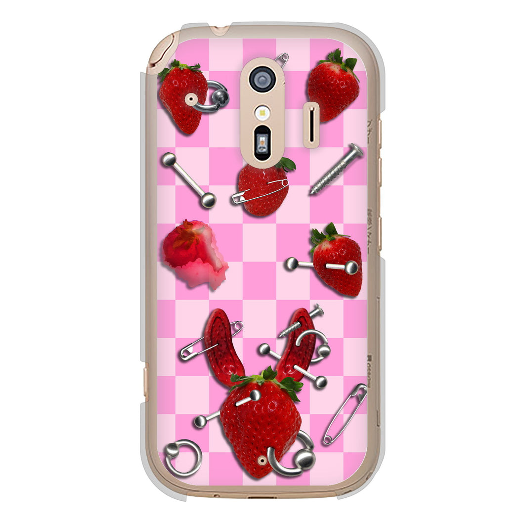 らくらくスマートフォン F-42A docomo 高画質仕上げ 背面印刷 ハードケース むかいあぐる 苺パンク