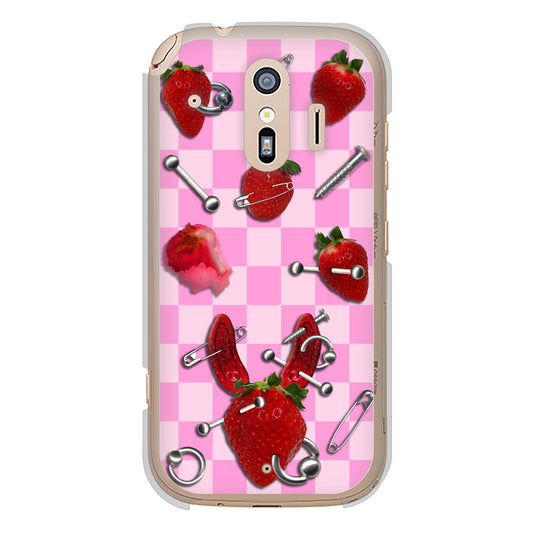 らくらくスマートフォン F-42A docomo 高画質仕上げ 背面印刷 ハードケース むかいあぐる 苺パンク