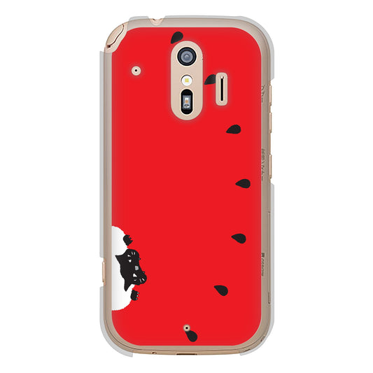 らくらくスマートフォン F-42A docomo 高画質仕上げ 背面印刷 ハードケース すいかをかじるネコ